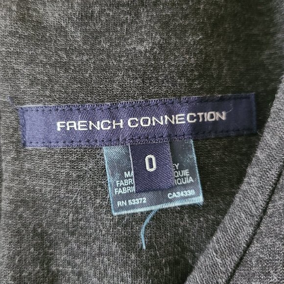 EUC FRENCH CONNECTION Stretchy Charcoal Grey Mini Dress with Pockets and V Neck - Picture 6 of 7